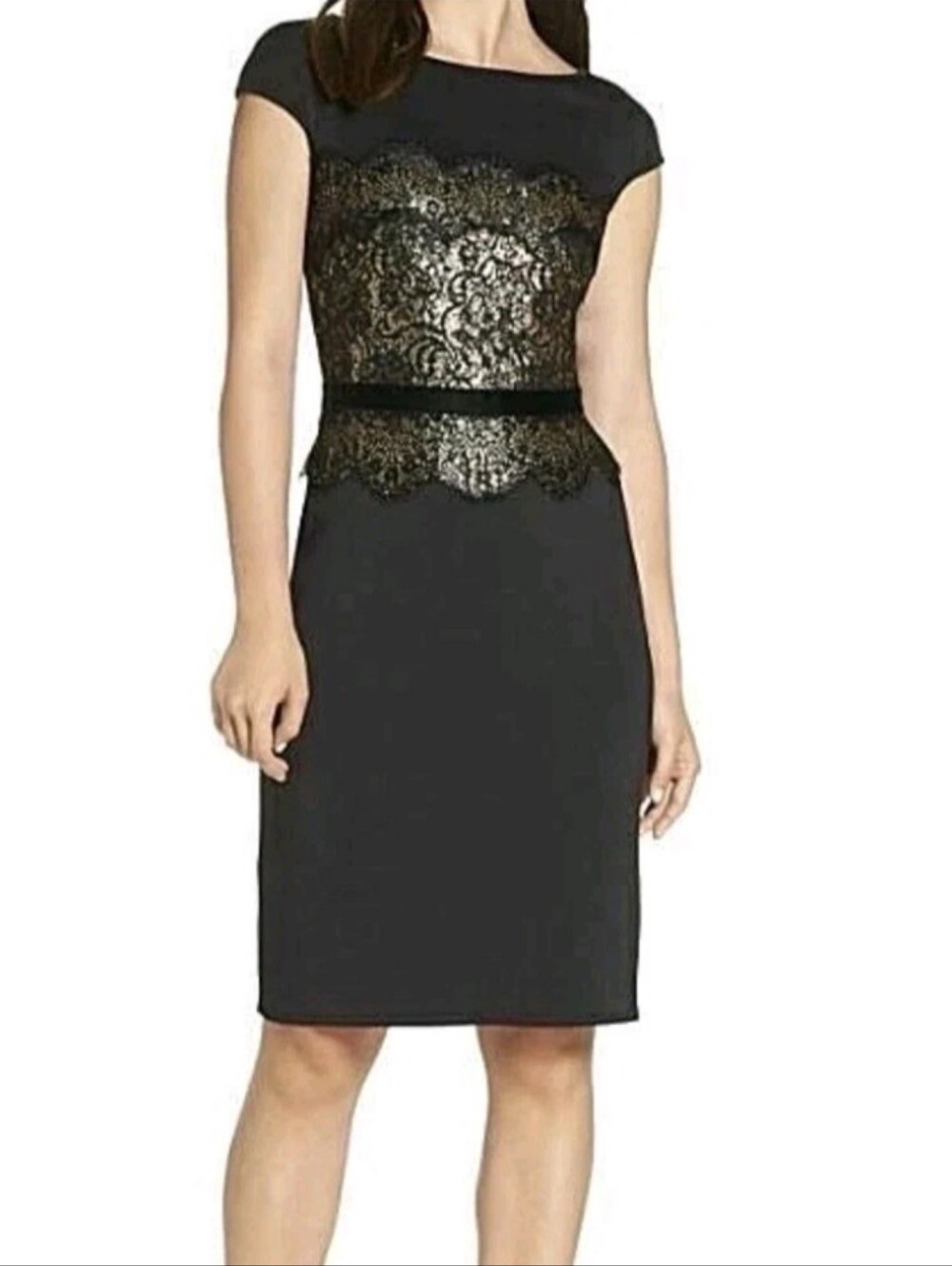 Tadashi Shoji Black Dress with Gold Lace Bodice